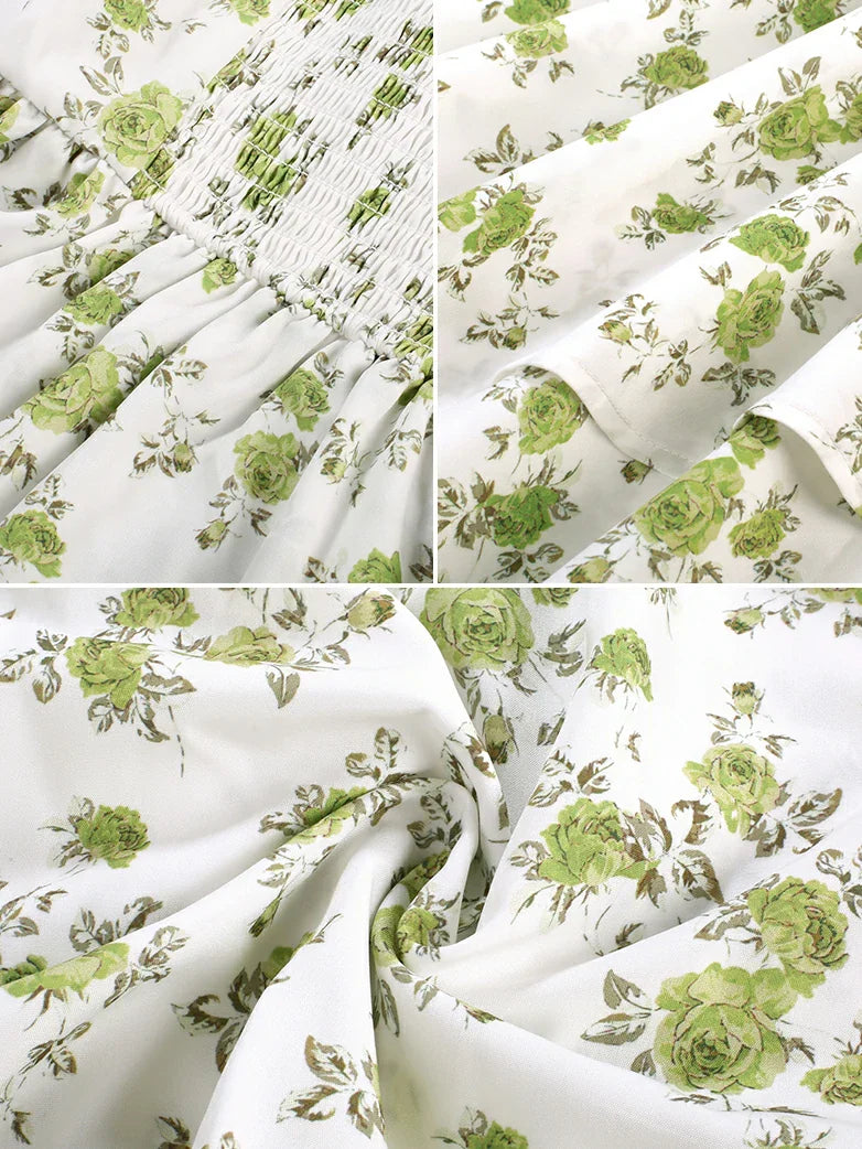 Women Summer Floral Puffy Corset Dress