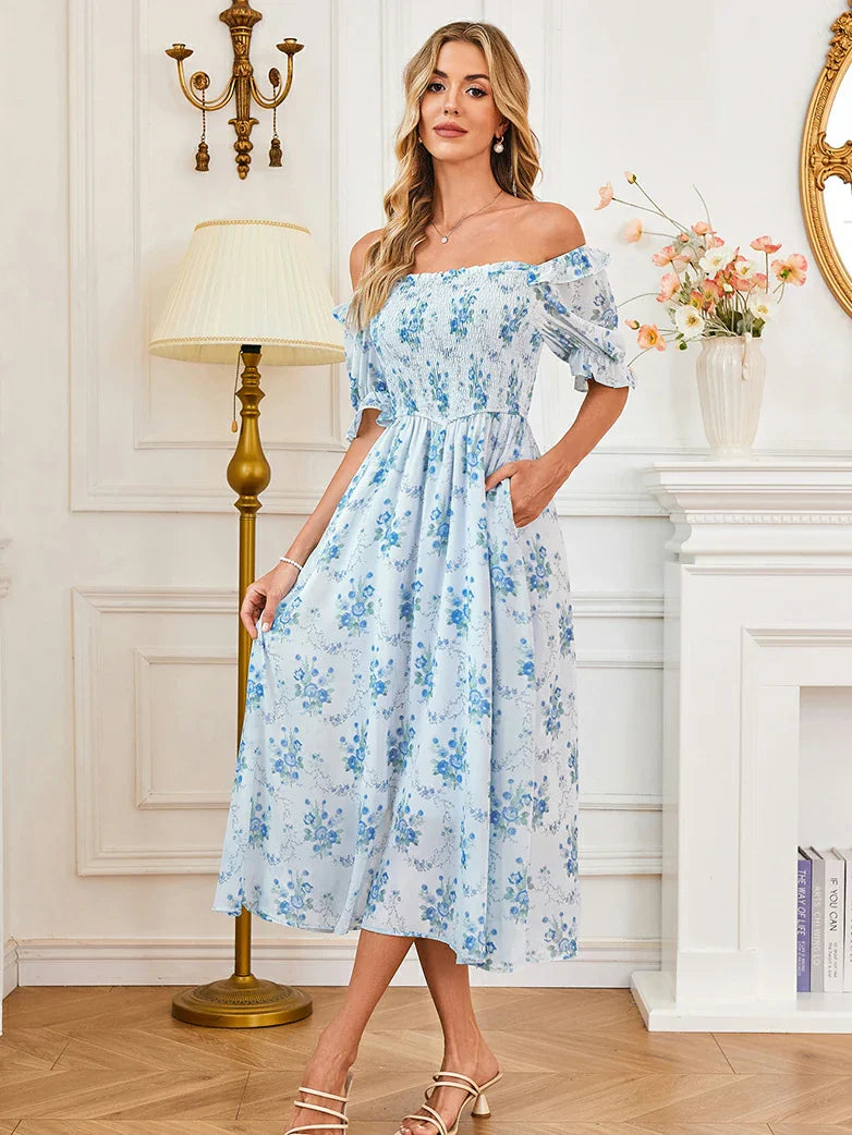 Bridgeton Puff sleeves Chiffon Pleated Pocket Dress