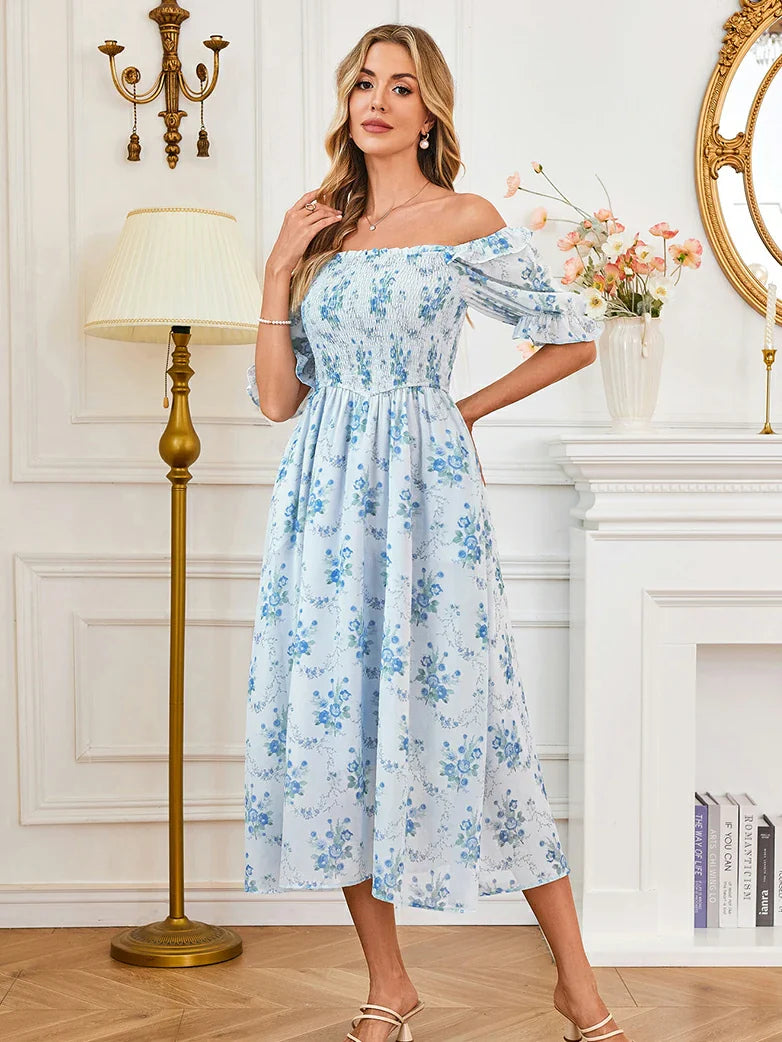 Bridgeton Puff sleeves Chiffon Pleated Pocket Dress