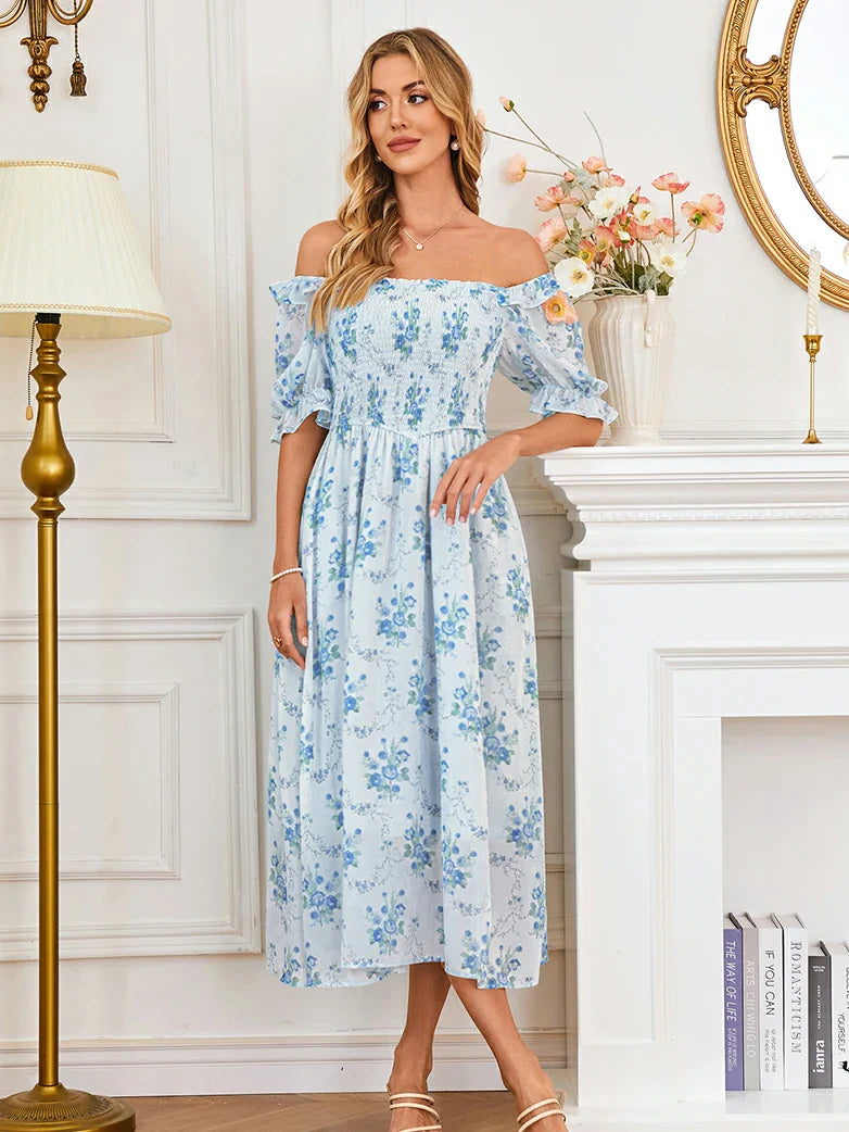 Bridgeton Puff sleeves Chiffon Pleated Pocket Dress