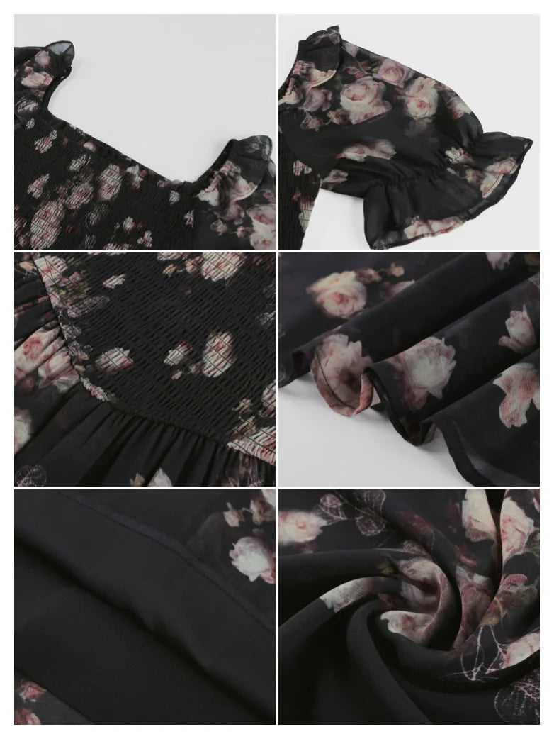 Bridgeton Puff sleeves Chiffon Pleated Pocket Dress