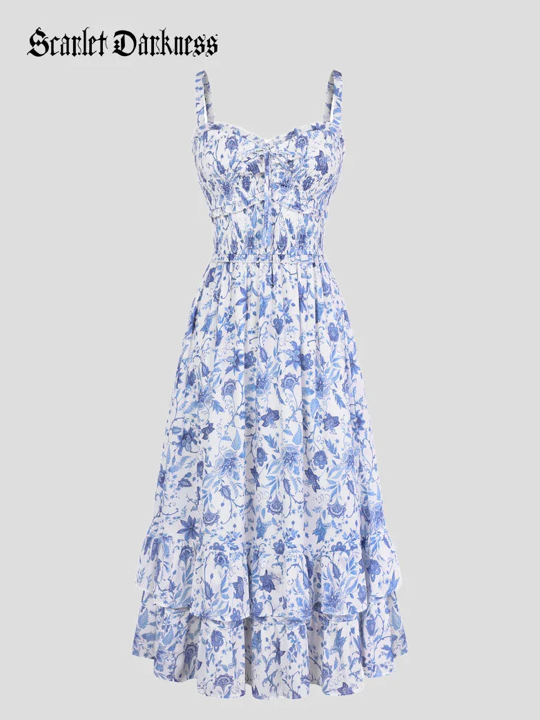 Women Renaissance Chiffon Pleated Pockets Dress
