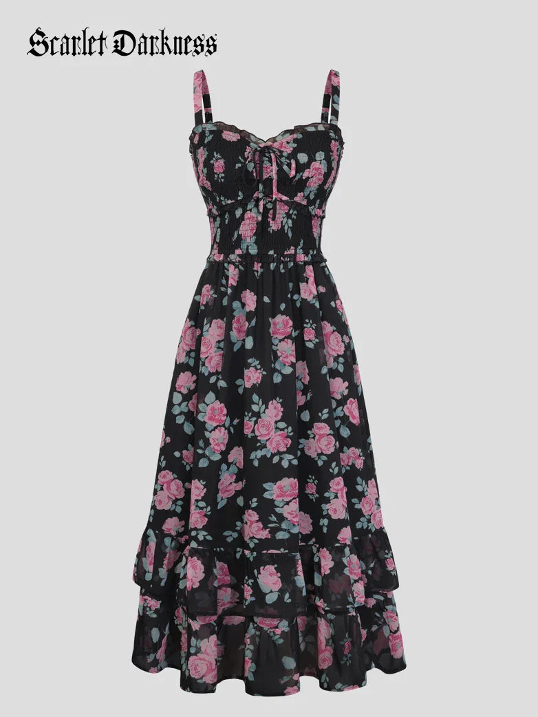Women Renaissance Chiffon Pleated Pockets Dress