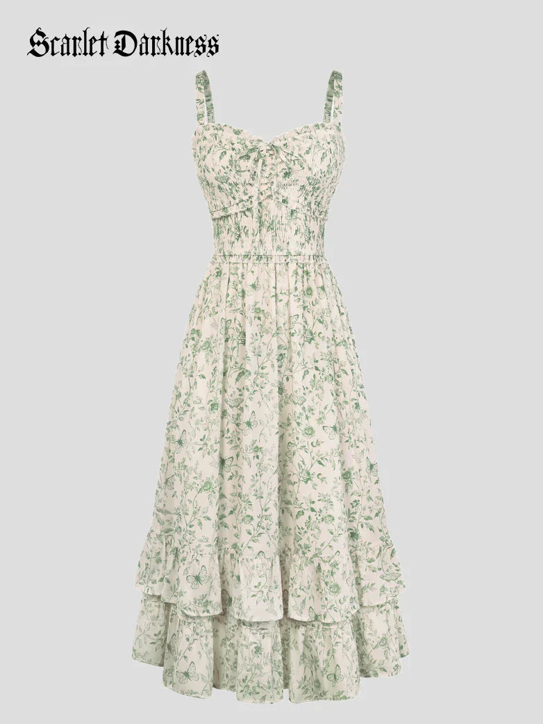 Women Renaissance Chiffon Pleated Pockets Dress