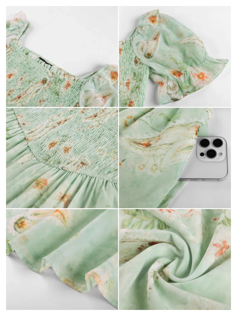 Bridgeton Puff sleeves Chiffon Pleated Pocket Dress