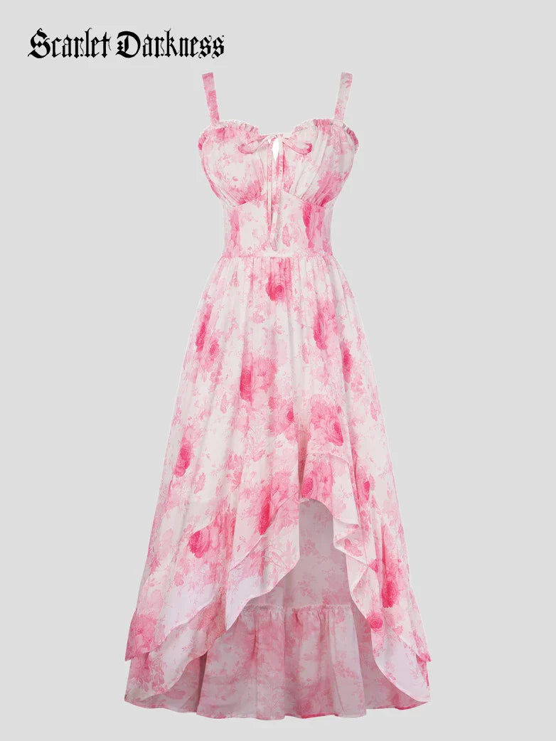 Spring Chiffon High-Low Slit Wedding Guest Dress