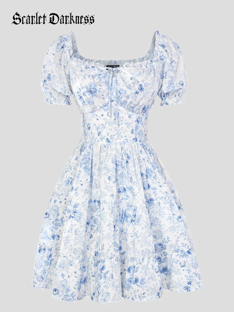 Victorian Summer Floral Pockets Dresses for Women
