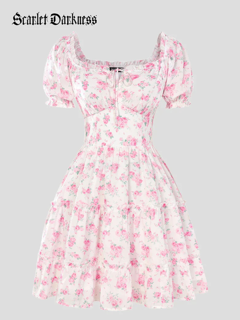Victorian Summer Floral Pockets Dresses for Women