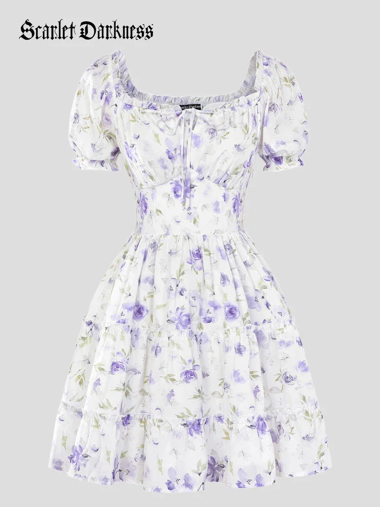 Victorian Summer Floral Pockets Dresses for Women