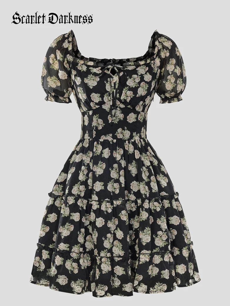 Victorian Summer Floral Pockets Dresses for Women