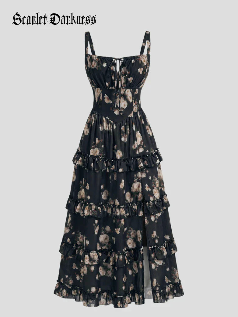 Valentine's Day Floral Summer Front Slit Pocket Dress