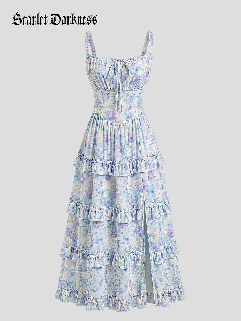 Valentine's Day Floral Summer Front Slit Pocket Dress
