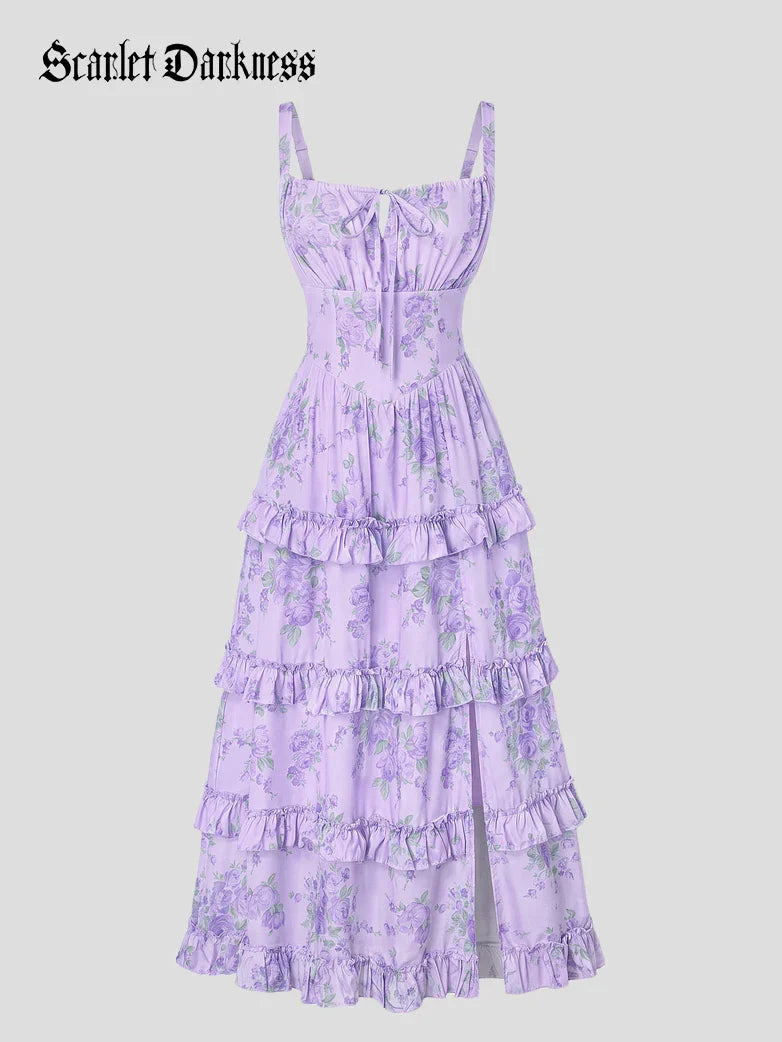 Valentine's Day Floral Summer Front Slit Pocket Dress