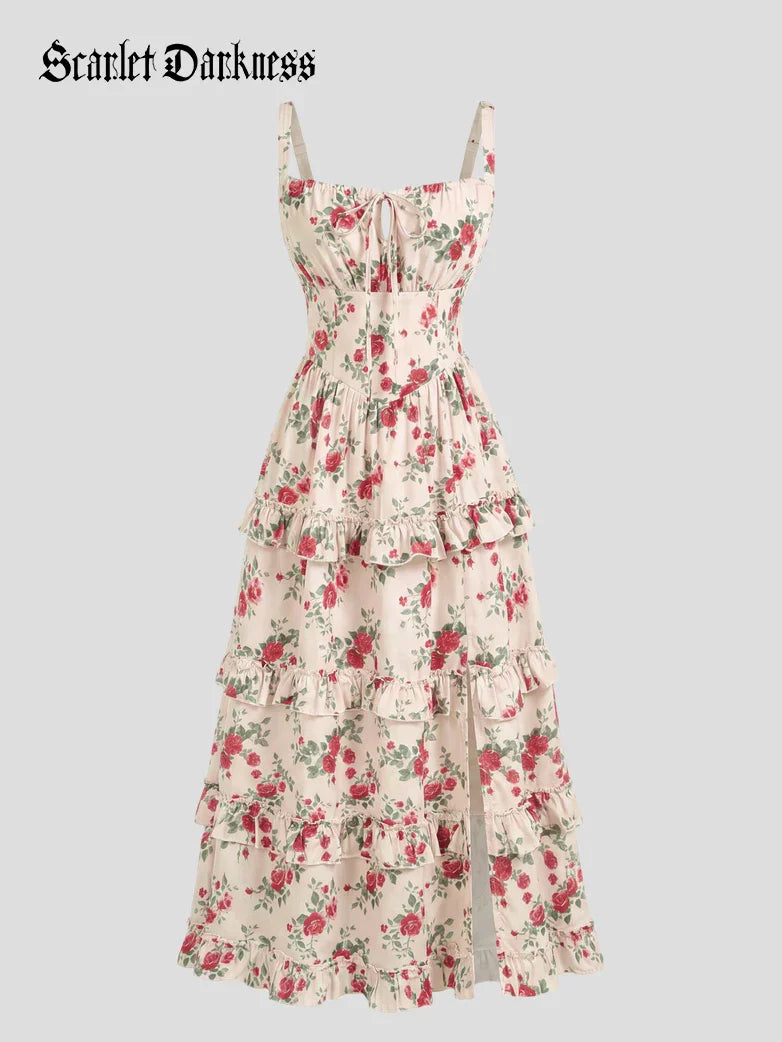 Valentine's Day Floral Summer Front Slit Pocket Dress