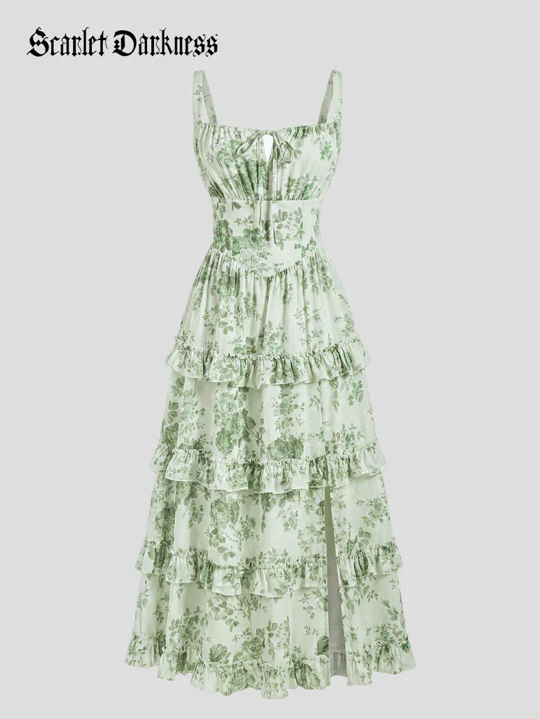 Valentine's Day Floral Summer Front Slit Pocket Dress
