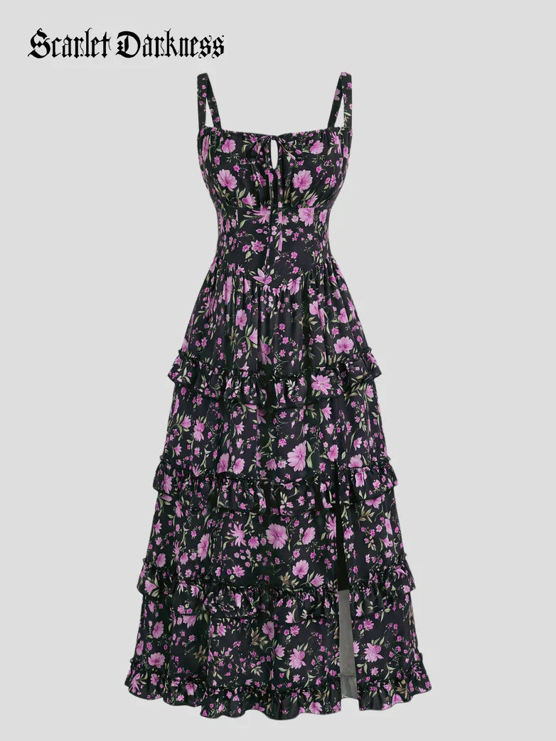 Valentine's Day Floral Summer Front Slit Pocket Dress
