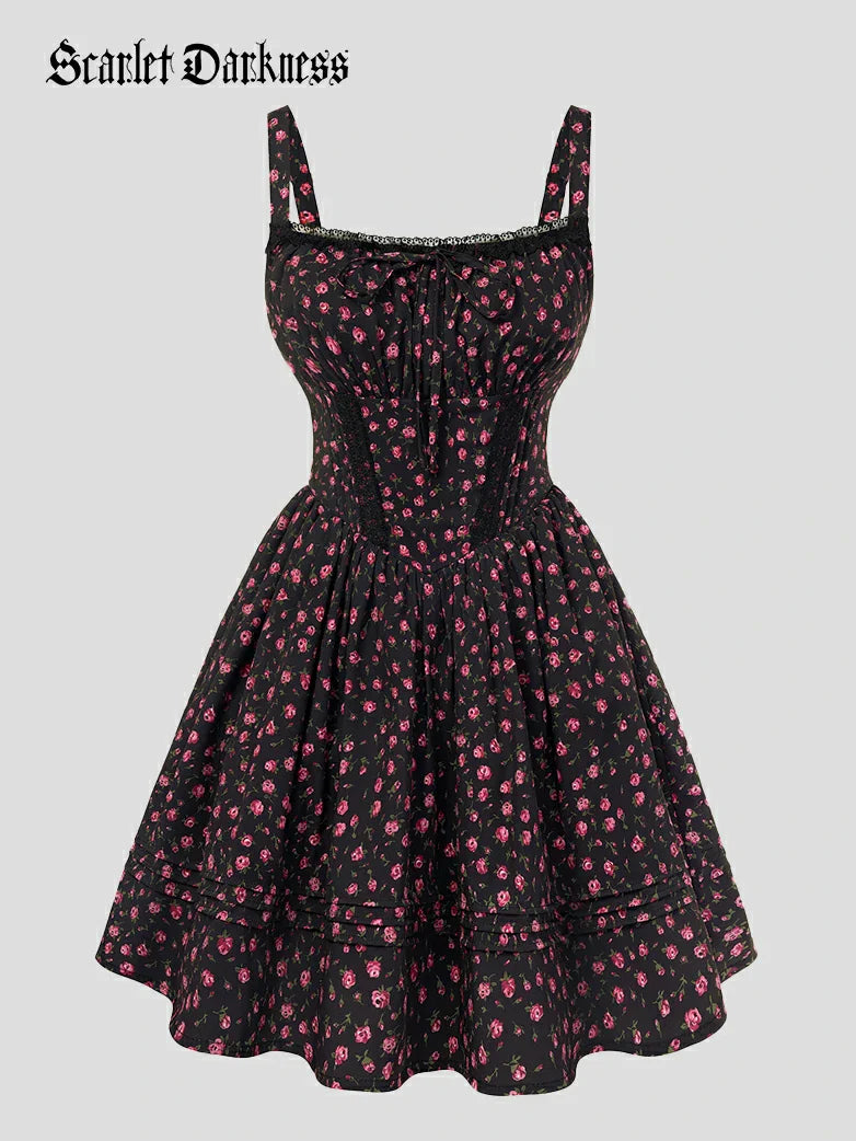 Victorian Puffy Corset Dress Sundress with Pockets
