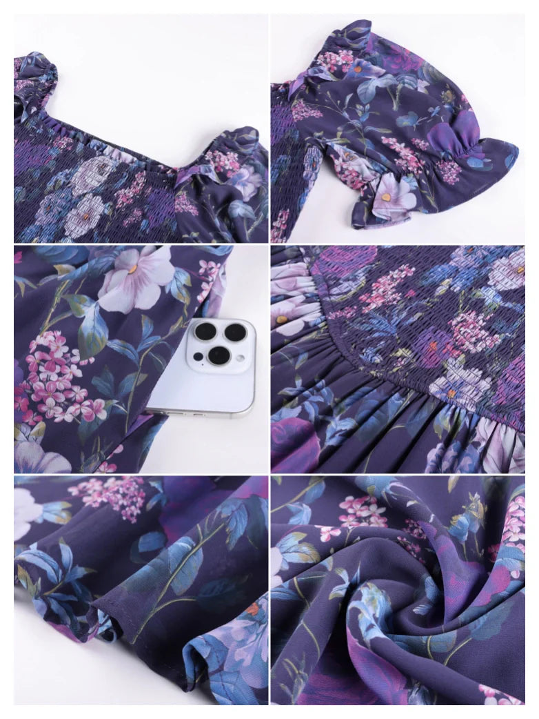 Bridgeton Puff sleeves Chiffon Pleated Pocket Dress