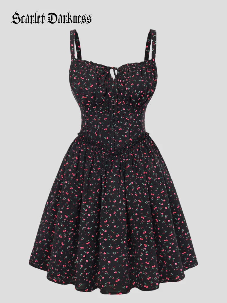 Victorian Floral Spring Corset Dress with Pockets