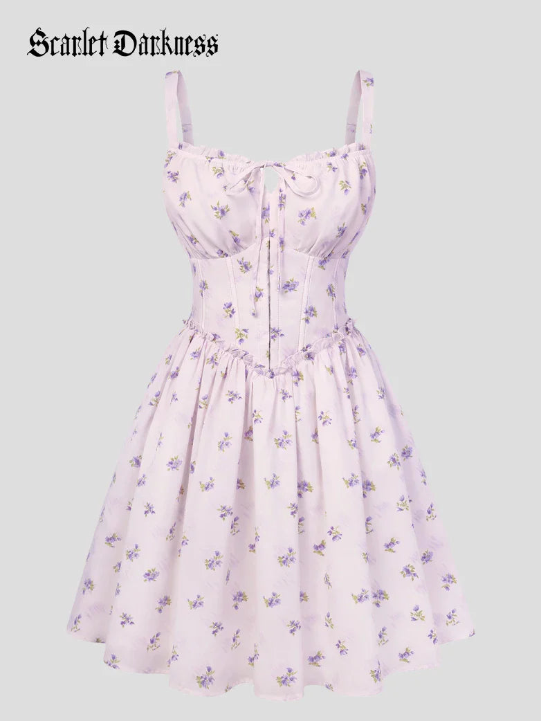 Victorian Floral Spring Corset Dress with Pockets