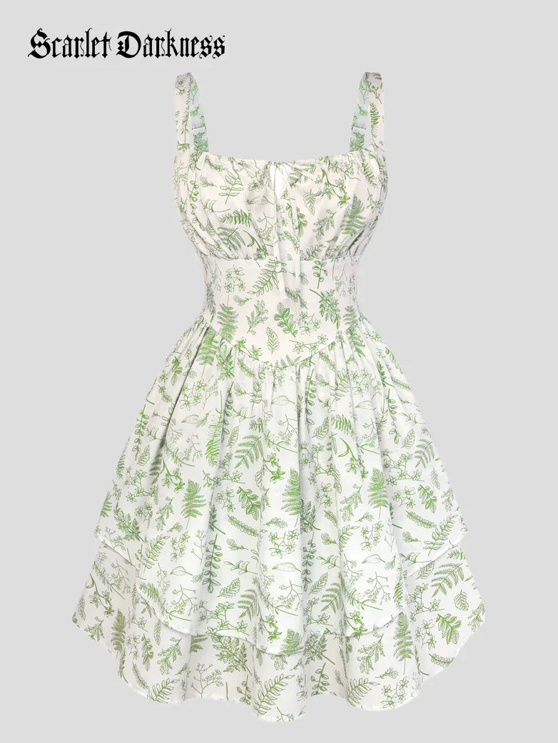 Women Summer Floral Puffy Corset Dress