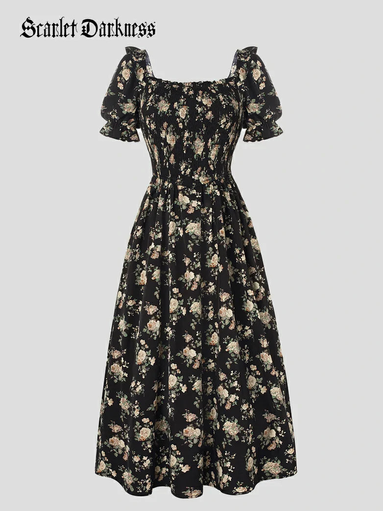 Bridgeton Puff sleeves Chiffon Pleated Pocket Dress