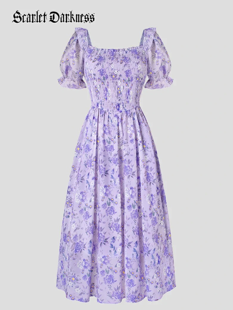 Bridgeton Puff sleeves Chiffon Pleated Pocket Dress