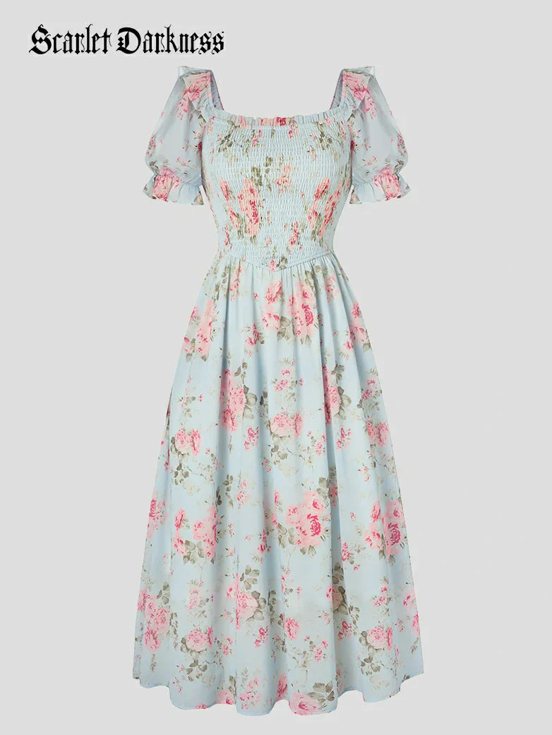 Bridgeton Puff sleeves Chiffon Pleated Pocket Dress
