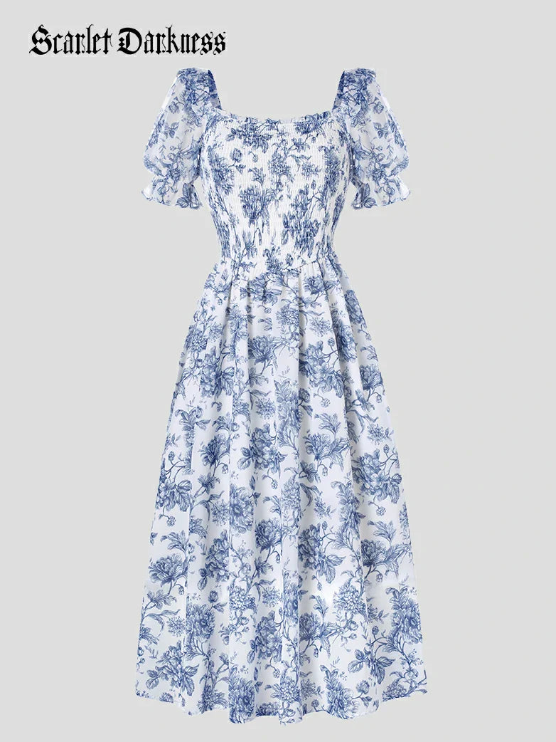 Bridgeton Puff sleeves Chiffon Pleated Pocket Dress