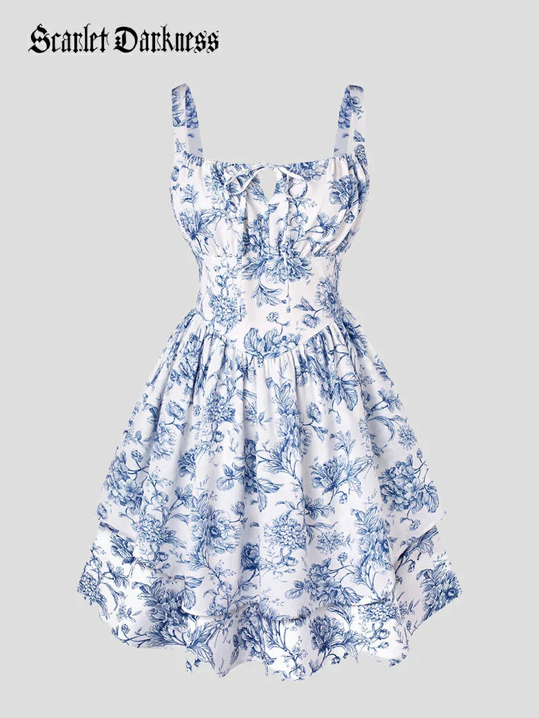 Women Summer Floral Puffy Corset Dress