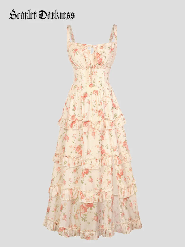 Valentine's Day Floral Summer Front Slit Pocket Dress