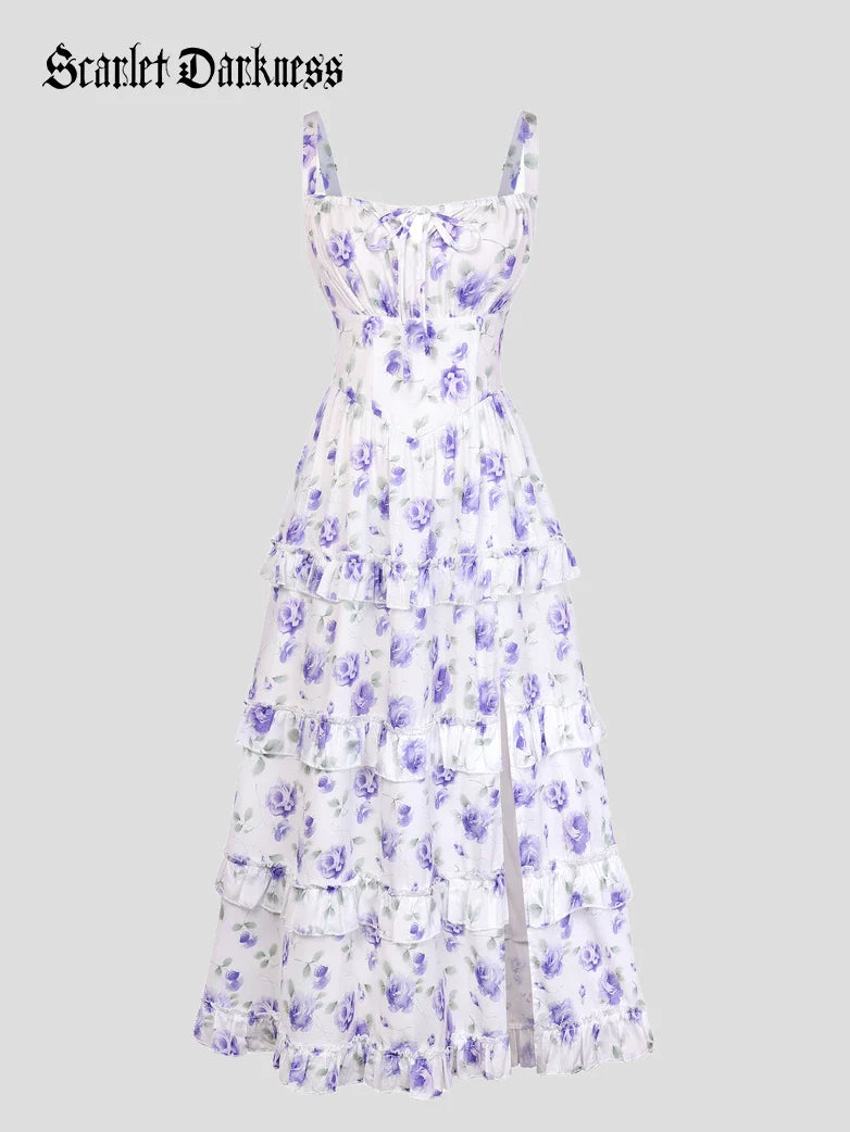 Valentine's Day Floral Summer Front Slit Pocket Dress