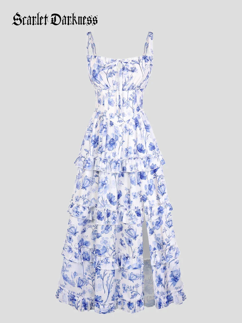 Valentine's Day Floral Summer Front Slit Pocket Dress