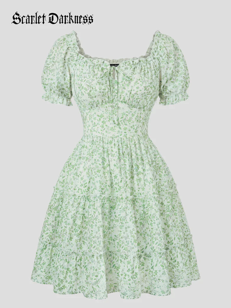 Victorian Summer Floral Pockets Dresses for Women