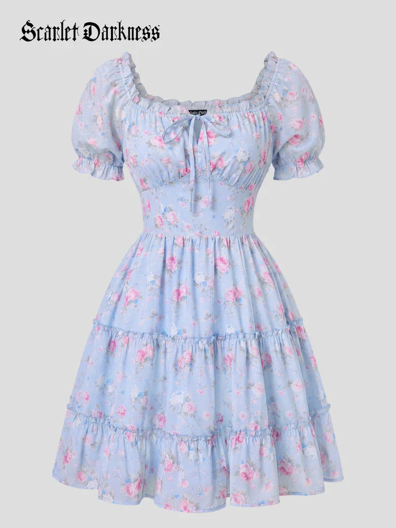 Victorian Summer Floral Pockets Dresses for Women