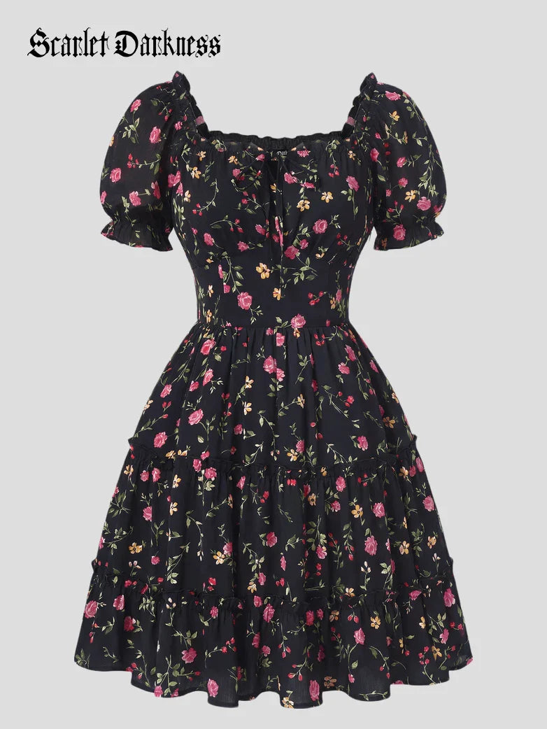 Victorian Summer Floral Pockets Dresses for Women