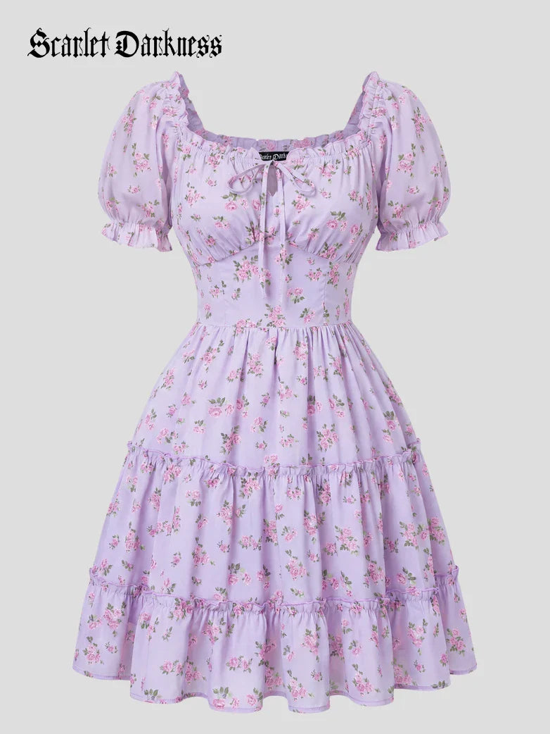 Victorian Summer Floral Pockets Dresses for Women