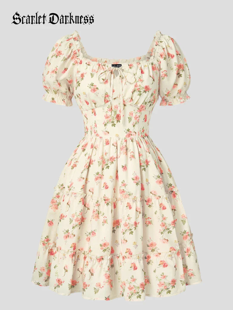 Victorian Summer Floral Pockets Dresses for Women