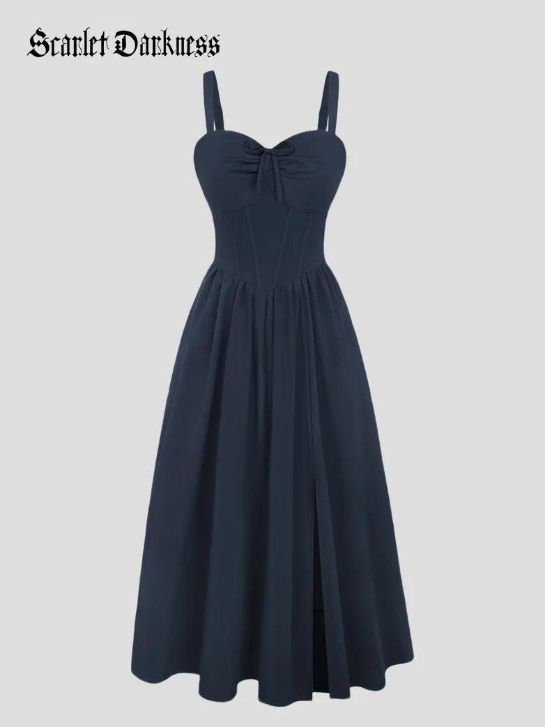 Victorian Slit Corset Party Dress with Pockets