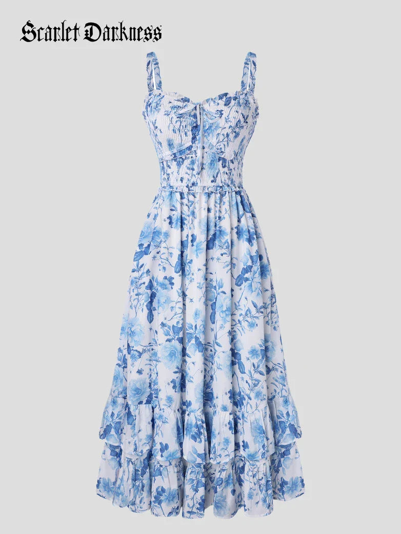 Women Renaissance Chiffon Pleated Pockets Dress
