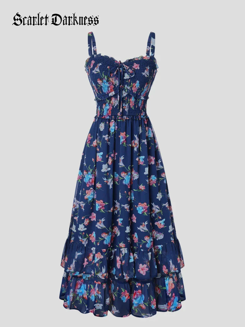 Women Renaissance Chiffon Pleated Pockets Dress