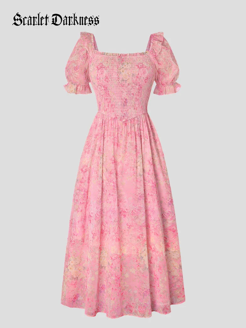Bridgeton Puff sleeves Chiffon Pleated Pocket Dress