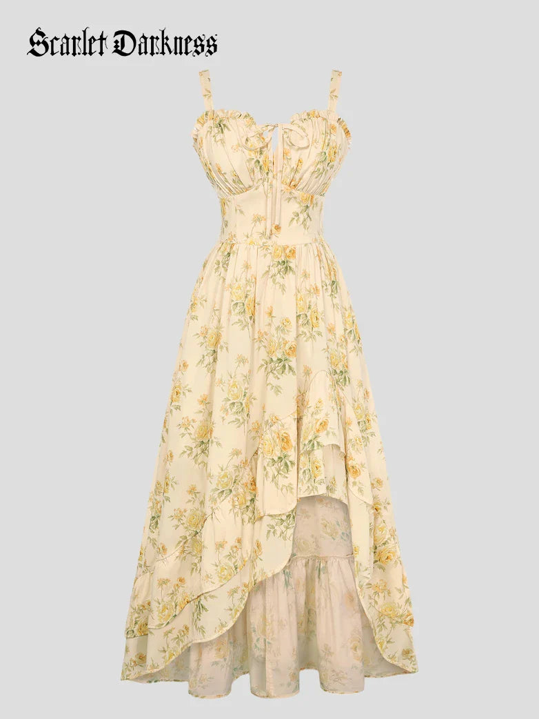 Spring Chiffon High-Low Slit Wedding Guest Dress