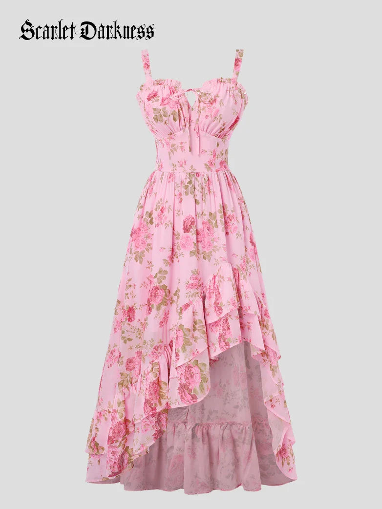 Spring Chiffon High-Low Slit Wedding Guest Dress