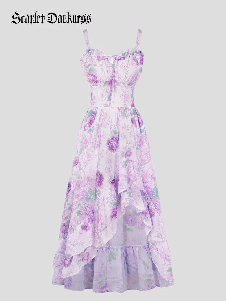 Spring Chiffon High-Low Slit Wedding Guest Dress