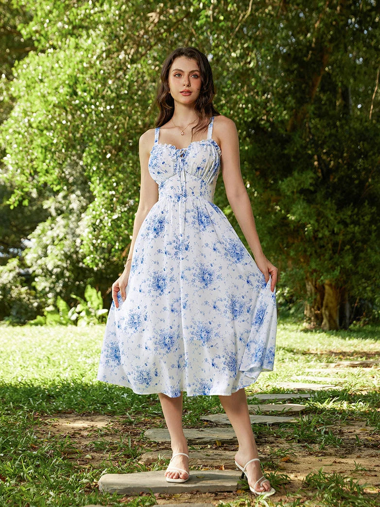 Sweetheart Floral Summer Wedding Pockets Dress