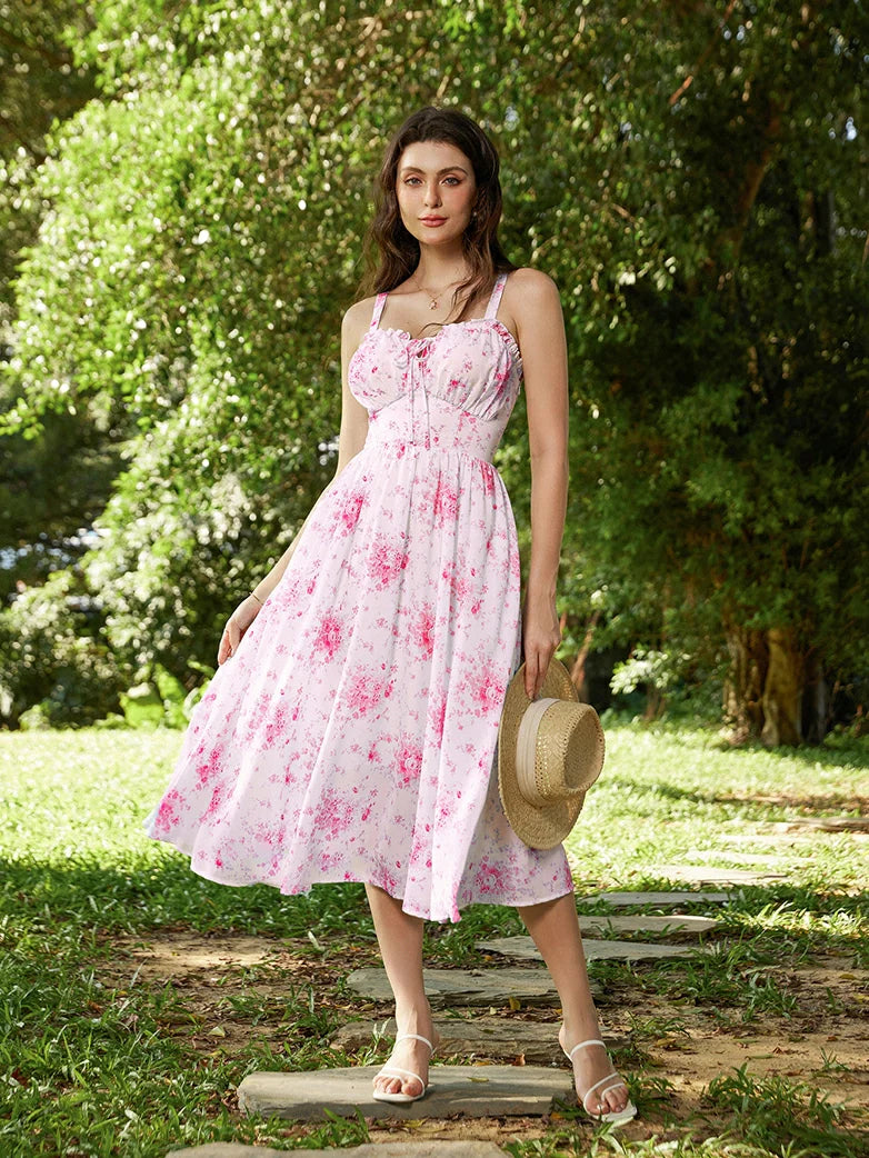 Sweetheart Floral Summer Wedding Pockets Dress