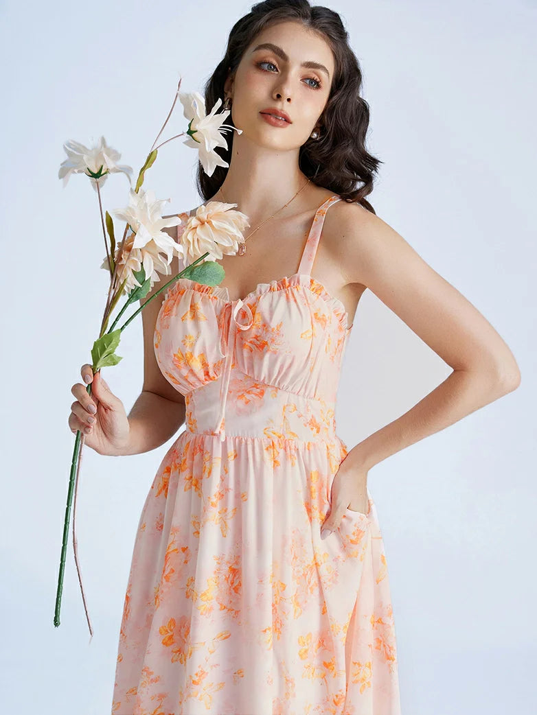 Sweetheart Floral Summer Wedding Pockets Dress