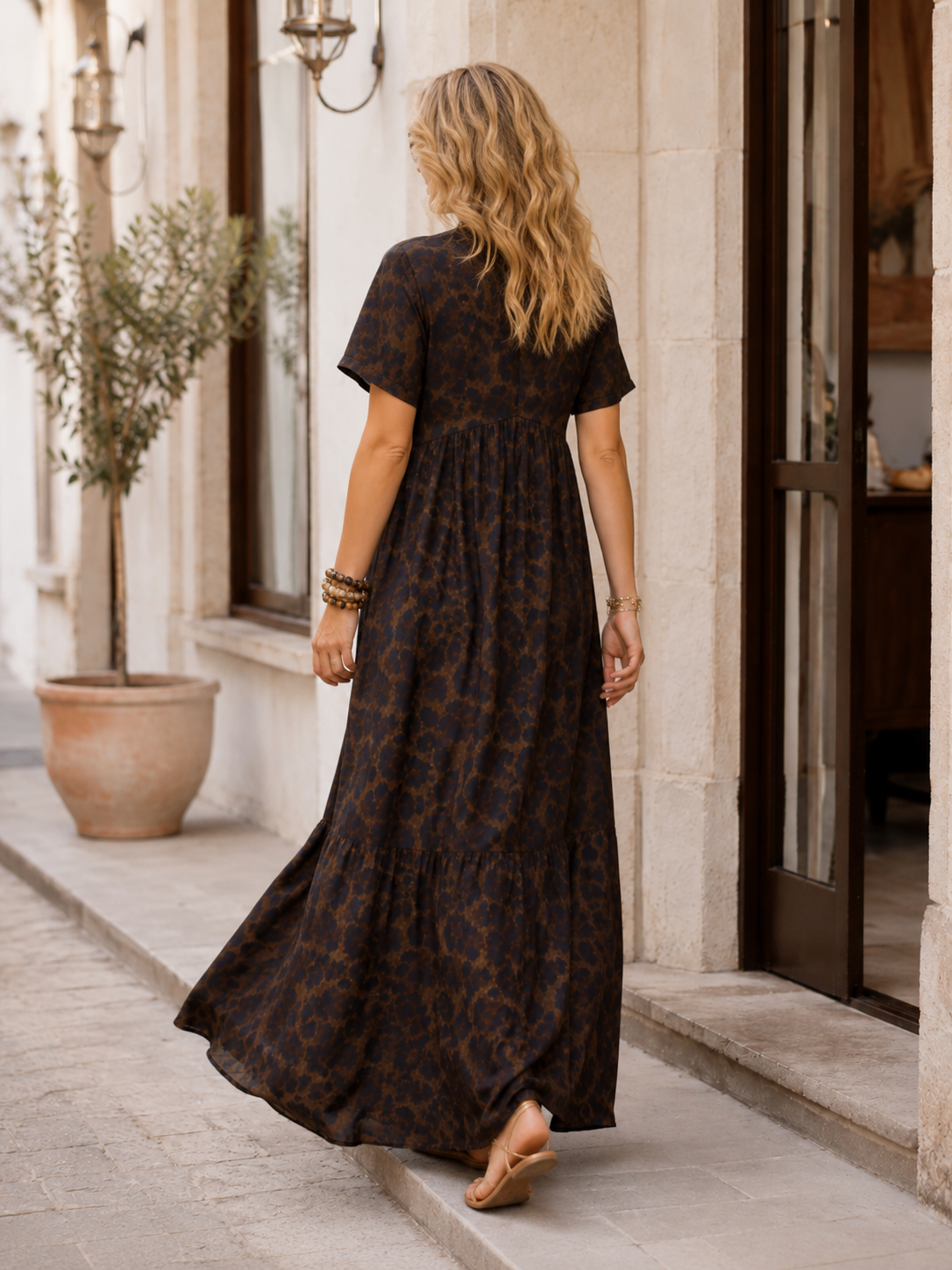 ZOE-Maxivestido de mujer con escote en V y estampado de leopardo.