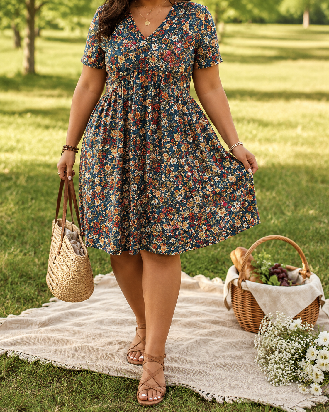 Marina-Vestido de verano con estampado floral y escote en V